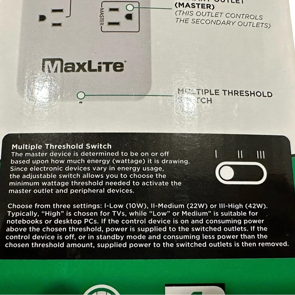 Max Lite Energy Saving Power Strip - White